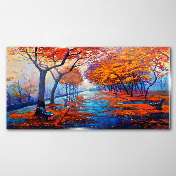 Autumn alley Glass Wall Art