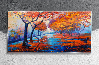 Autumn alley Glass Wall Art