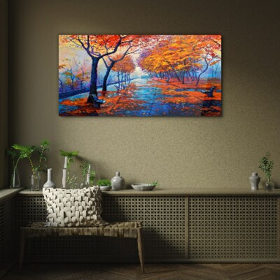 Autumn alley Glass Wall Art