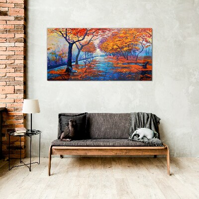 Autumn alley Glass Wall Art