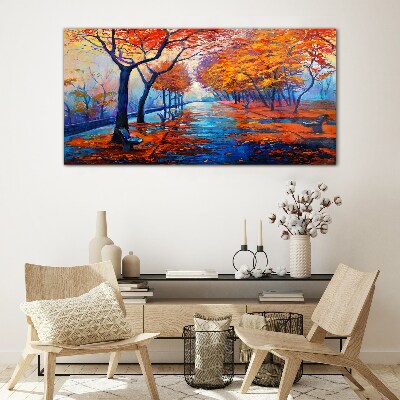 Autumn alley Glass Wall Art