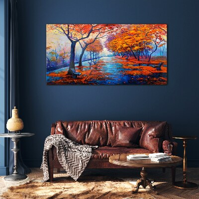 Autumn alley Glass Wall Art