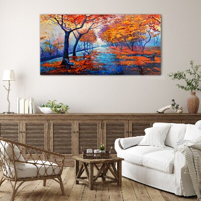Autumn alley Glass Wall Art