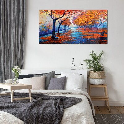 Autumn alley Glass Wall Art
