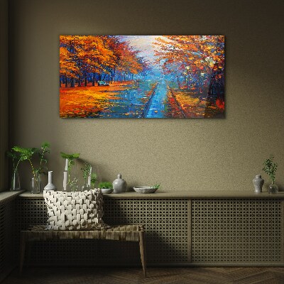 Golden autumn over the calm water Glass Wall Art