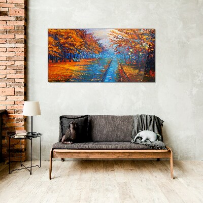 Golden autumn over the calm water Glass Wall Art