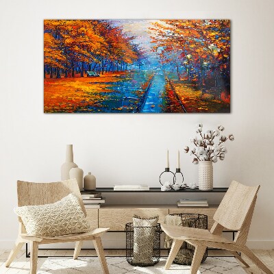 Golden autumn over the calm water Glass Wall Art