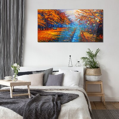 Golden autumn over the calm water Glass Wall Art