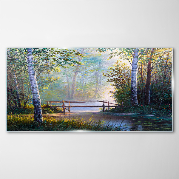 A bridge in a forest landscape Glass Wall Art