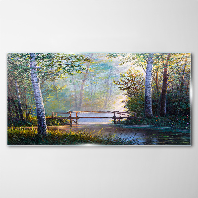 A bridge in a forest landscape Glass Wall Art