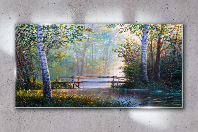 A bridge in a forest landscape Glass Wall Art