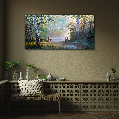 A bridge in a forest landscape Glass Wall Art