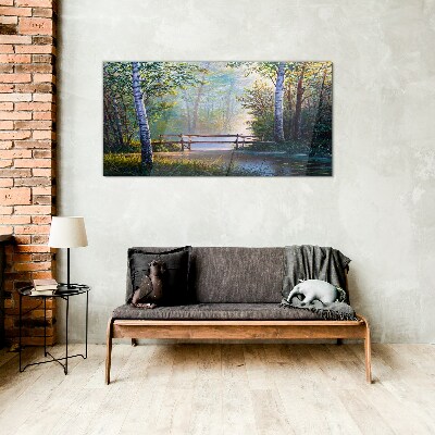A bridge in a forest landscape Glass Wall Art