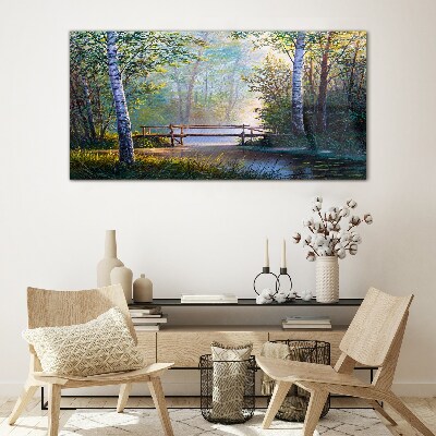 A bridge in a forest landscape Glass Wall Art