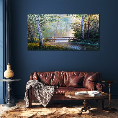 A bridge in a forest landscape Glass Wall Art