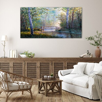 A bridge in a forest landscape Glass Wall Art