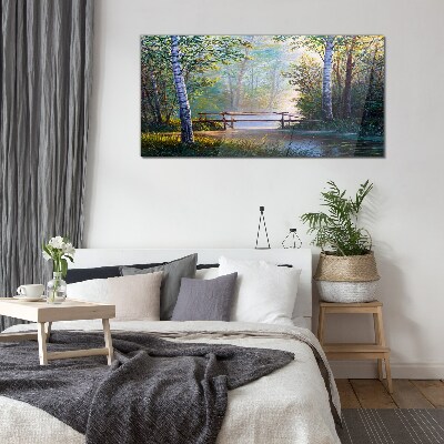 A bridge in a forest landscape Glass Wall Art