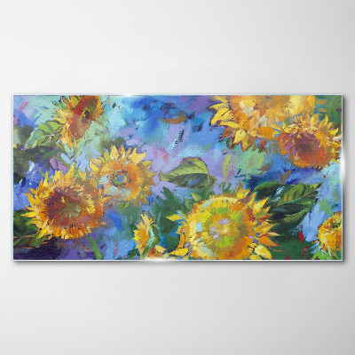 Sunflowers in a colorful composition Glass Wall Art