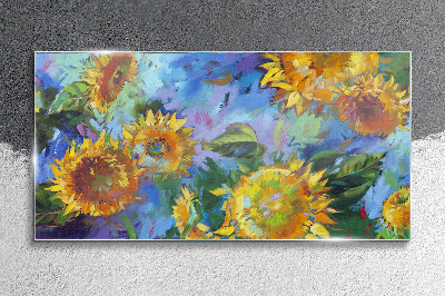 Sunflowers in a colorful composition Glass Wall Art