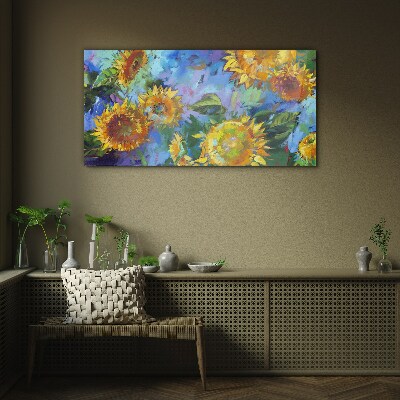 Sunflowers in a colorful composition Glass Wall Art