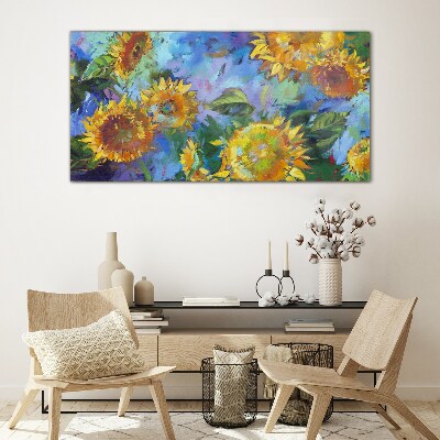 Sunflowers in a colorful composition Glass Wall Art