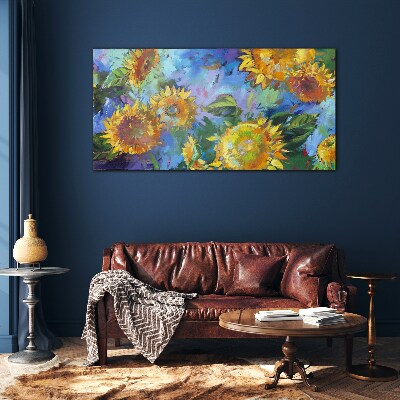 Sunflowers in a colorful composition Glass Wall Art