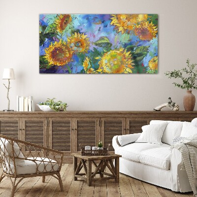 Sunflowers in a colorful composition Glass Wall Art