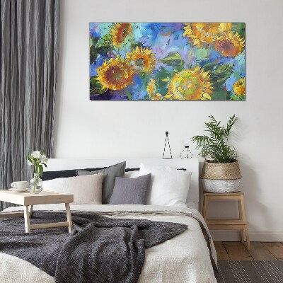 Sunflowers in a colorful composition Glass Wall Art