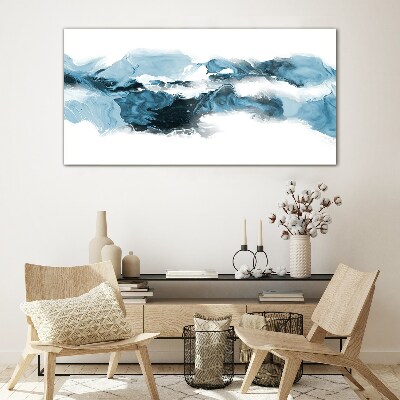 Ocean waves in shades of blue Glass Wall Art