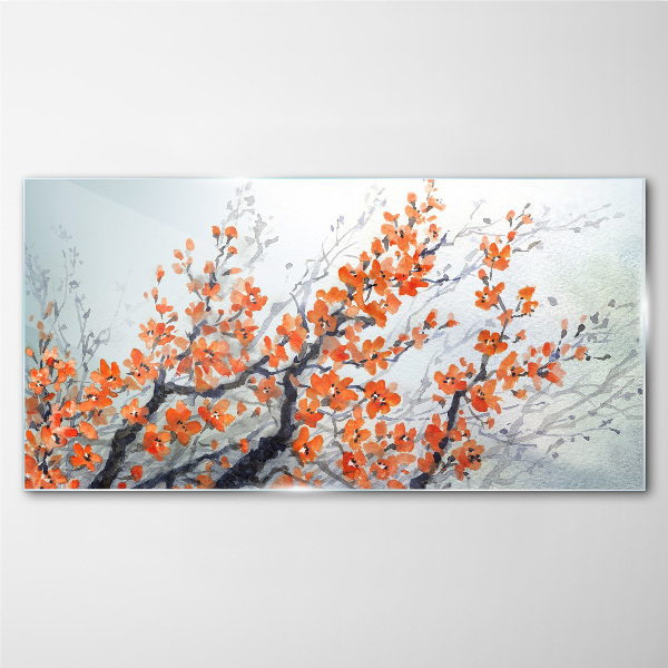 A floral explosion in shades of orange Glass Wall Art