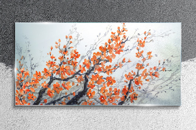 A floral explosion in shades of orange Glass Wall Art