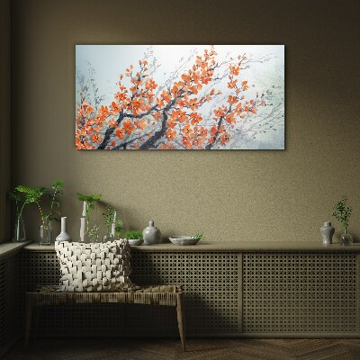 A floral explosion in shades of orange Glass Wall Art