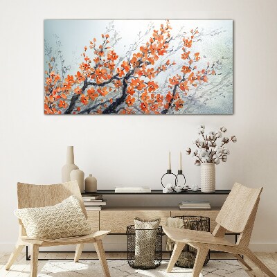 A floral explosion in shades of orange Glass Wall Art