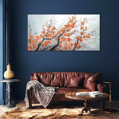 A floral explosion in shades of orange Glass Wall Art