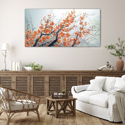 A floral explosion in shades of orange Glass Wall Art