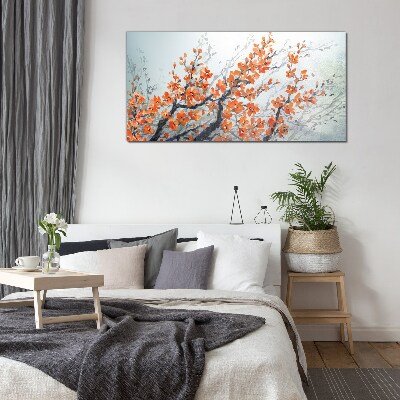 A floral explosion in shades of orange Glass Wall Art