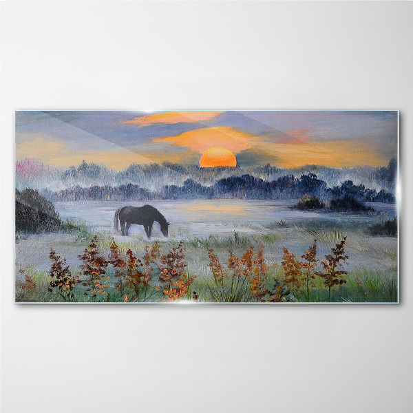A quiet morning by the lake Glass Wall Art
