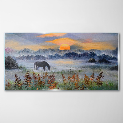 A quiet morning by the lake Glass Wall Art