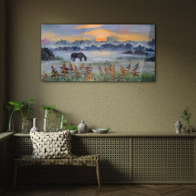 A quiet morning by the lake Glass Wall Art