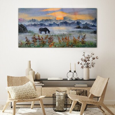 A quiet morning by the lake Glass Wall Art