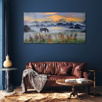 A quiet morning by the lake Glass Wall Art