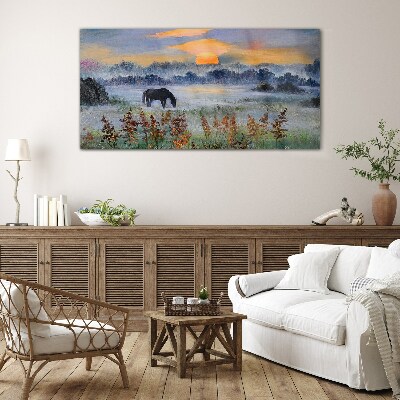 A quiet morning by the lake Glass Wall Art