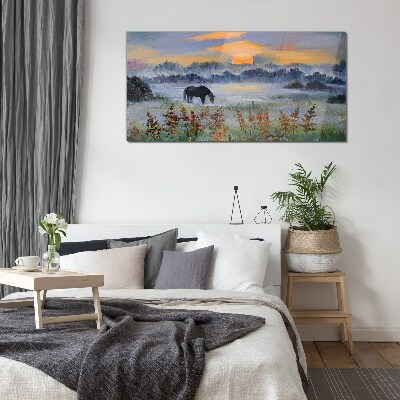 A quiet morning by the lake Glass Wall Art