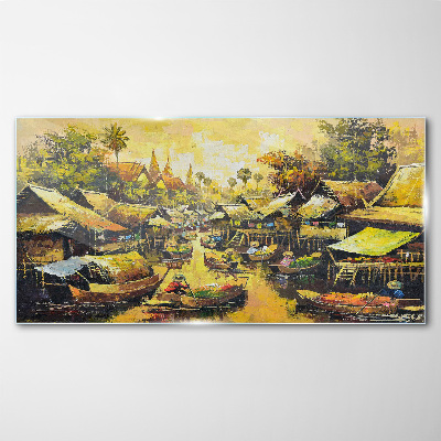 Tropical Water Market Glass Wall Art