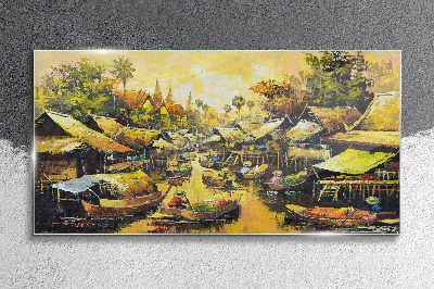 Tropical Water Market Glass Wall Art