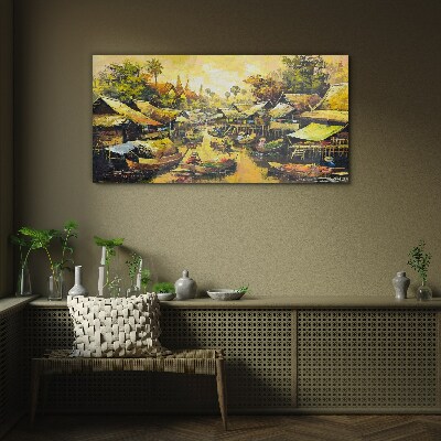 Tropical Water Market Glass Wall Art
