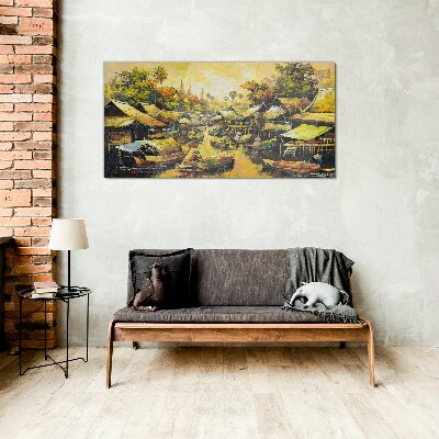 Tropical Water Market Glass Wall Art
