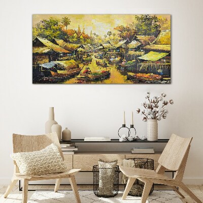 Tropical Water Market Glass Wall Art