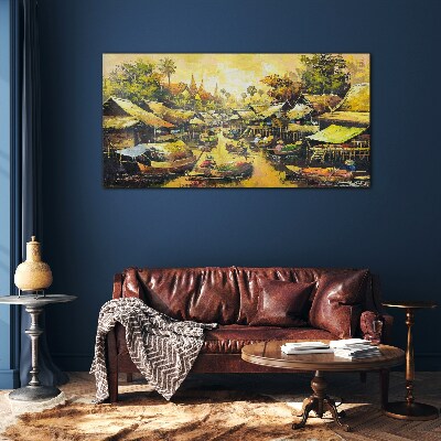 Tropical Water Market Glass Wall Art