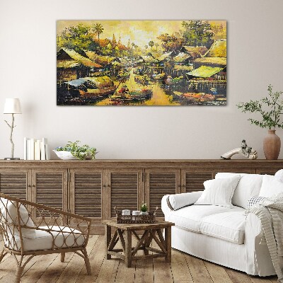 Tropical Water Market Glass Wall Art